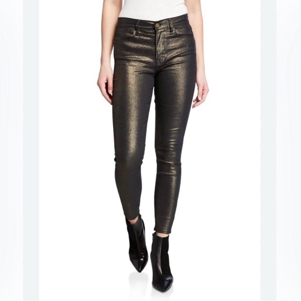 FRAME Le High Skinny Metallic Old Gold Skinny Denim Ankle Jeans Size 25